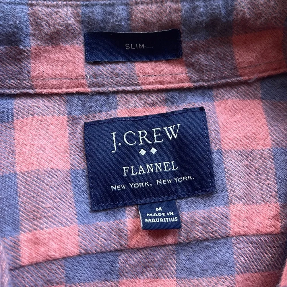 J. Crew Mens Flannel Button Down Shirt Medium Slim Fit Cotton